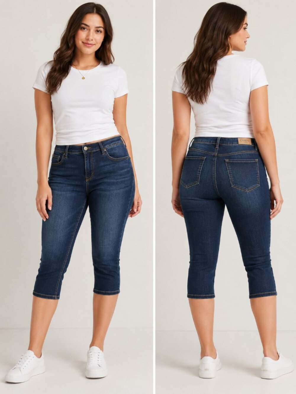 Curve Appeal Women’s 6/28 Dark Wash Denim Cropped Jeans Stretch Skinny Capri